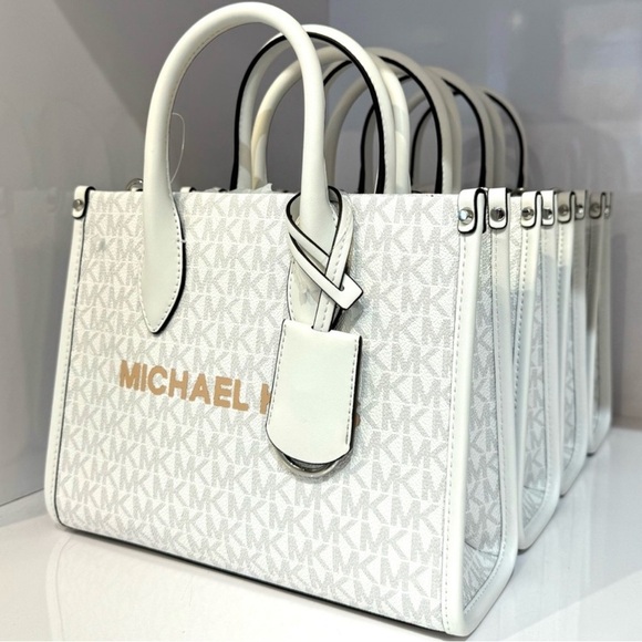 Michael Kors Small Shopper TZ Xbody Tote Bag Optic White - Picture 1 of 8